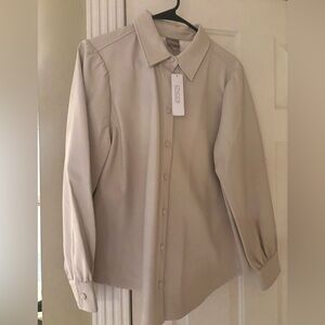 Chico’s Classic Ecru Vegan Leather Button-Up Shirt